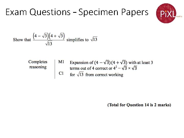 Exam Questions – Specimen Papers 