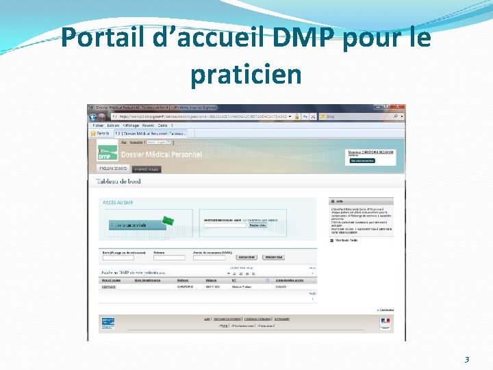 Portail d’accueil DMP pour le praticien 3 