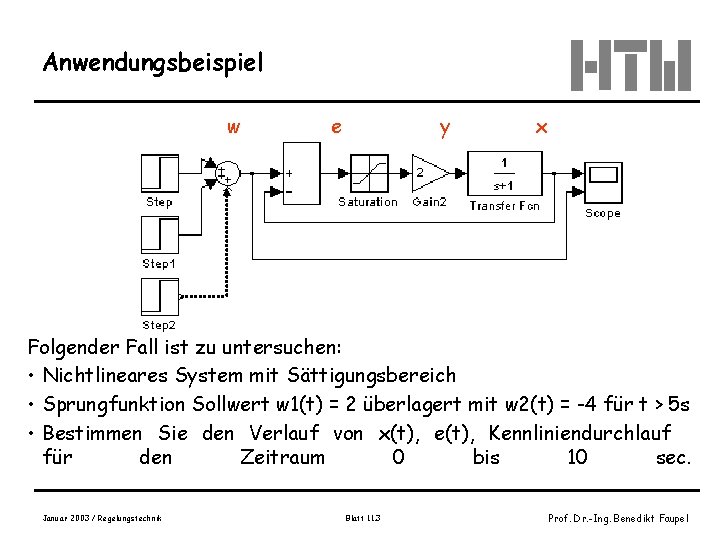 Anwendungsbeispiel w e y x Folgender Fall ist zu untersuchen: • Nichtlineares System mit