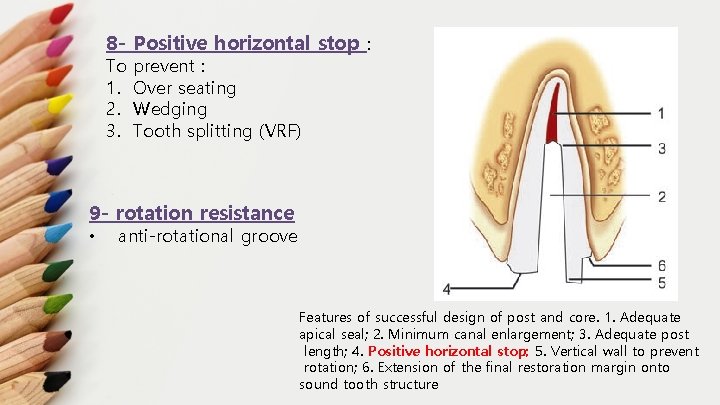 8 - Positive horizontal stop : To 1. 2. 3. prevent : Over seating