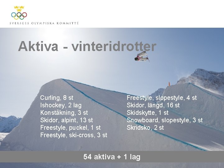 Aktiva - vinteridrotter Curling, 8 st Ishockey, 2 lag Konståkning, 3 st Skidor, alpint,