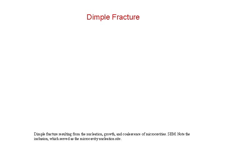 Dimple Fracture Dimple fracture resulting from the nucleation, growth, and coalescence of microcavities. SEM.