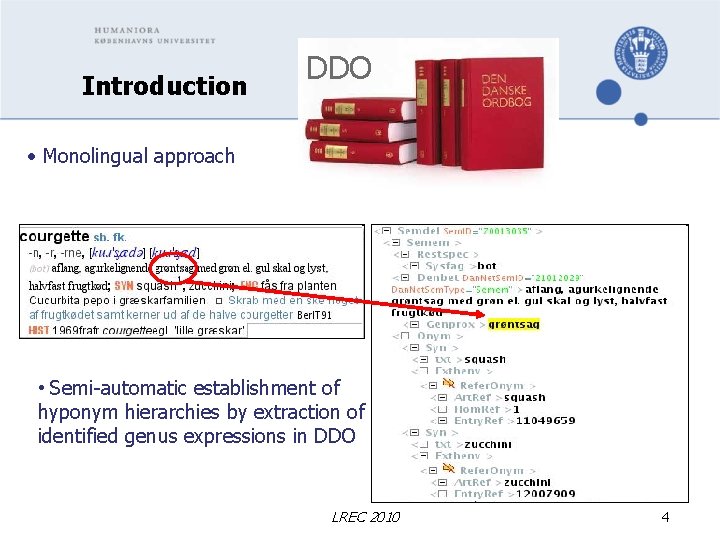 Introduction DDO • Monolingual approach • Semi-automatic establishment of hyponym hierarchies by extraction of Introduction DDO • Monolingual approach • Semi-automatic establishment of hyponym hierarchies by extraction of
