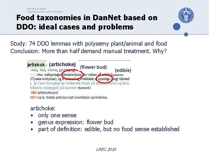 Food taxonomies in Dan. Net based on DDO: ideal cases and problems Study: 74