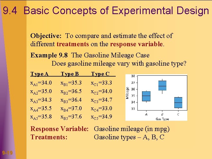 9. 4 Basic Concepts of Experimental Design Objective: To compare and estimate the effect