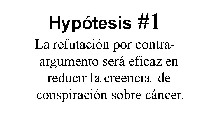 Hypótesis #1 La refutación por contraargumento será eficaz en reducir la creencia de conspiración