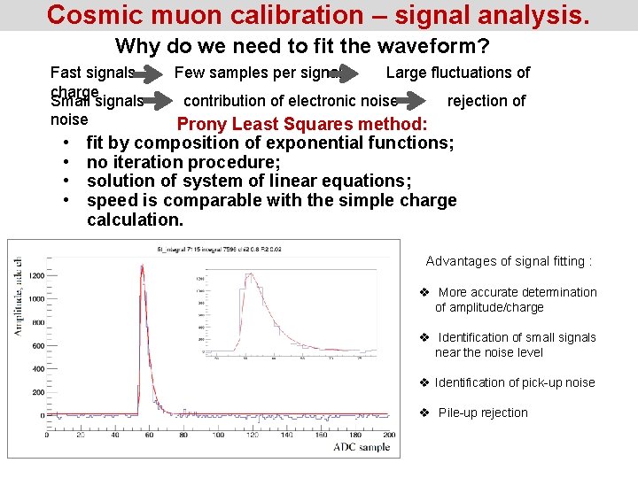 Cosmic muon calibration – signal analysis. Why do we need to fit the waveform?