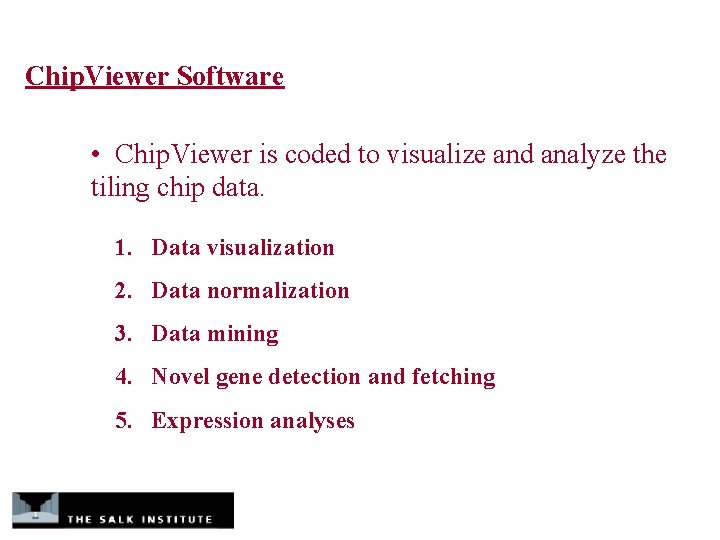 Chip. Viewer Software • Chip. Viewer is coded to visualize and analyze the tiling