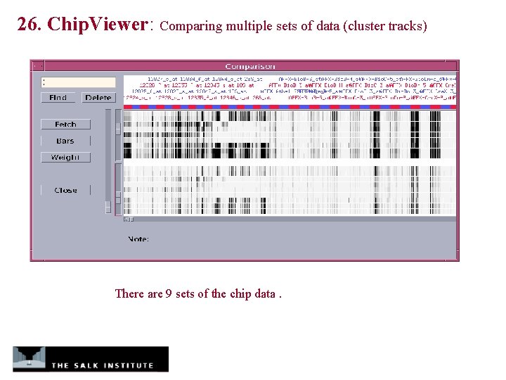 26. Chip. Viewer: Comparing multiple sets of data (cluster tracks) There are 9 sets