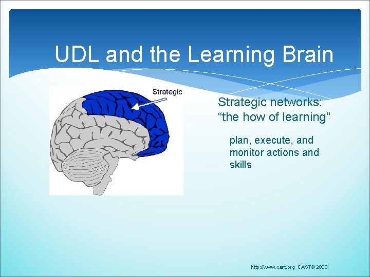 UDL and the Learning Brain Strategic networks: “the how of learning” plan, execute, and UDL and the Learning Brain Strategic networks: “the how of learning” plan, execute, and