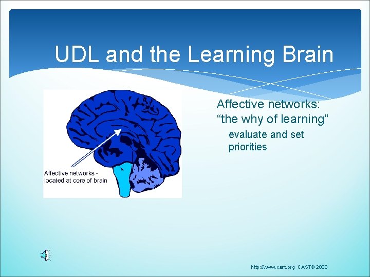 UDL and the Learning Brain Affective networks: “the why of learning” evaluate and set UDL and the Learning Brain Affective networks: “the why of learning” evaluate and set