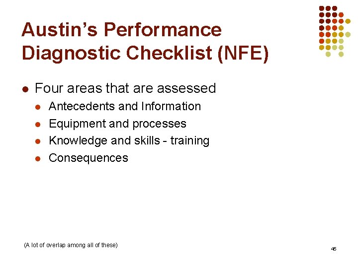 Austin’s Performance Diagnostic Checklist (NFE) l Four areas that are assessed l l Antecedents