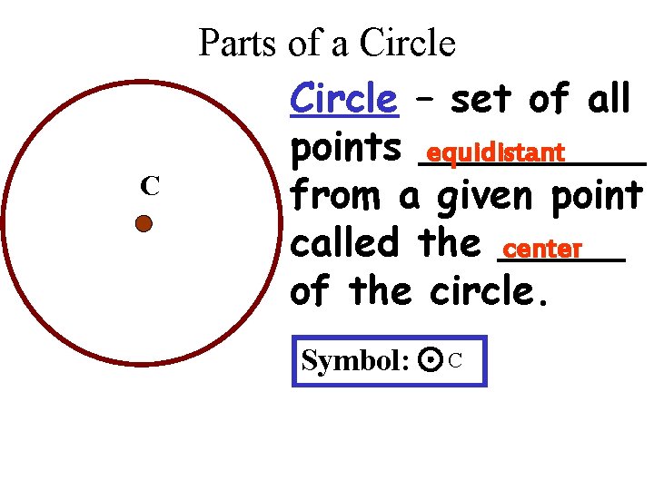C Parts of a Circle – set of all points _____ equidistant from a