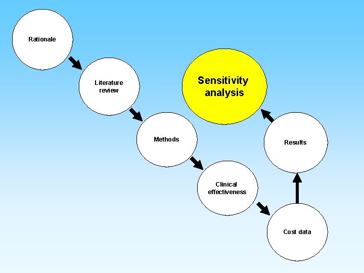 Rationale Sensitivity analysis Literature review Methods Results Clinical effectiveness Cost data 