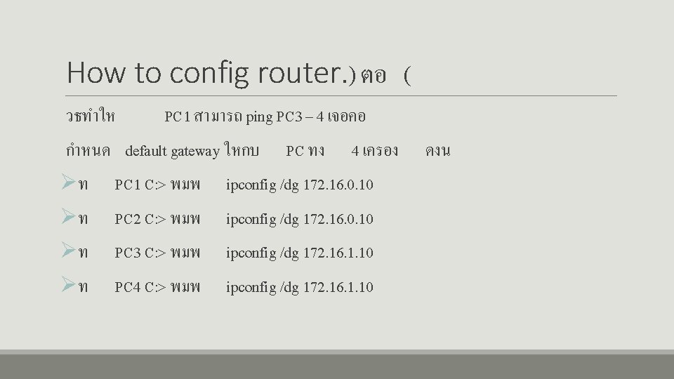 How to config router. ) ตอ ( วธทำให PC 1 สามารถ ping PC 3