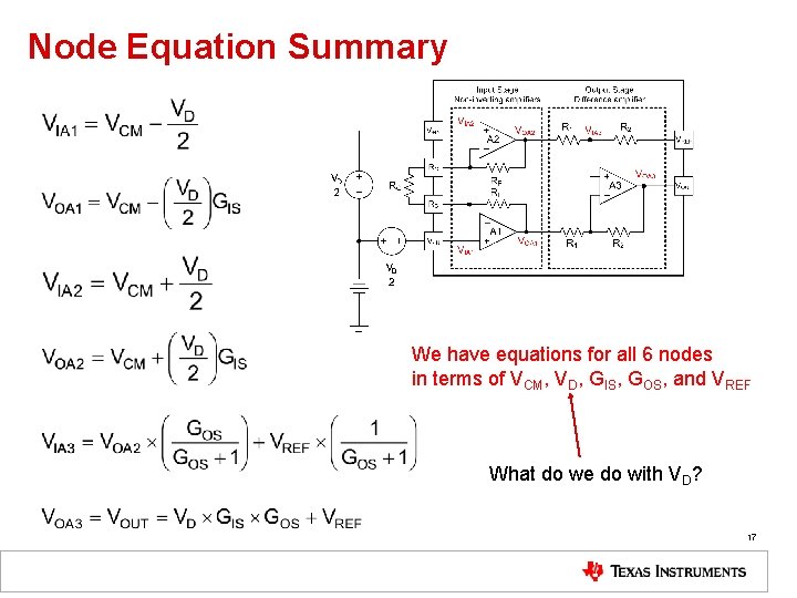 Node Equation Summary We have equations for all 6 nodes in terms of VCM,