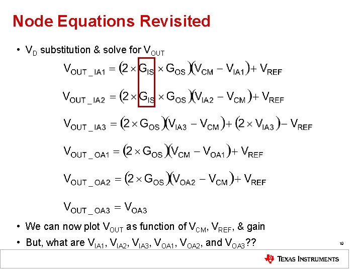 Node Equations Revisited • VD substitution & solve for VOUT • We can now