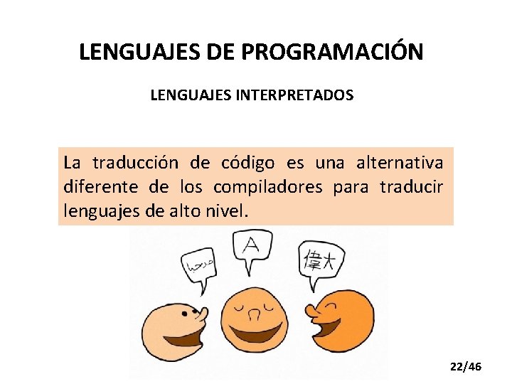 LENGUAJES DE PROGRAMACIÓN LENGUAJES INTERPRETADOS La traducción de código es una alternativa diferente de