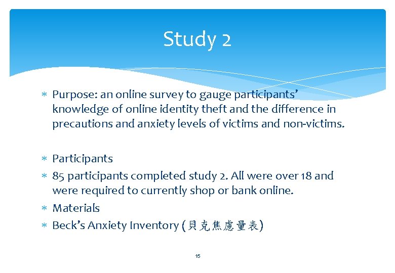 Study 2 Purpose: an online survey to gauge participants’ knowledge of online identity theft