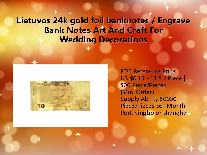 Lietuvos 24 k gold foil banknotes / Engrave Bank Notes Art And Craft For