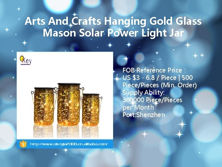 Arts And Crafts Hanging Gold Glass Mason Solar Power Light Jar FOB Reference Price：