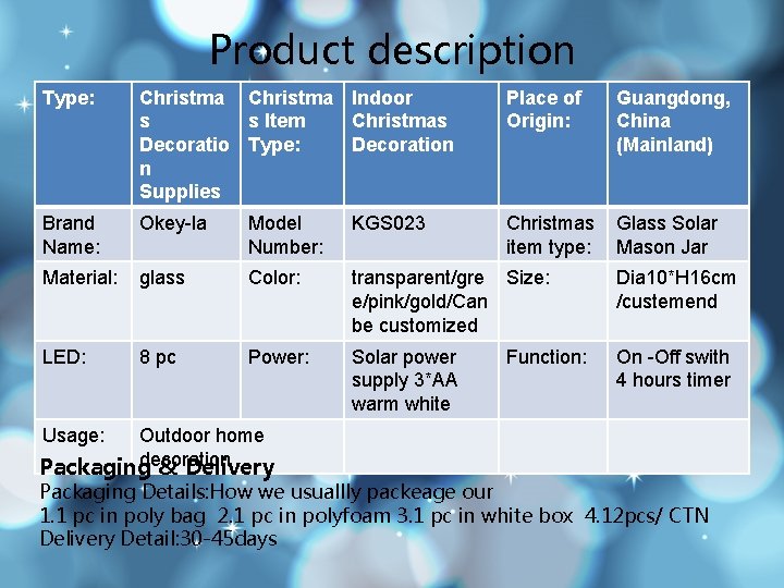 Product description Type: Christma Indoor s s Item Christmas Decoratio Type: Decoration n Supplies