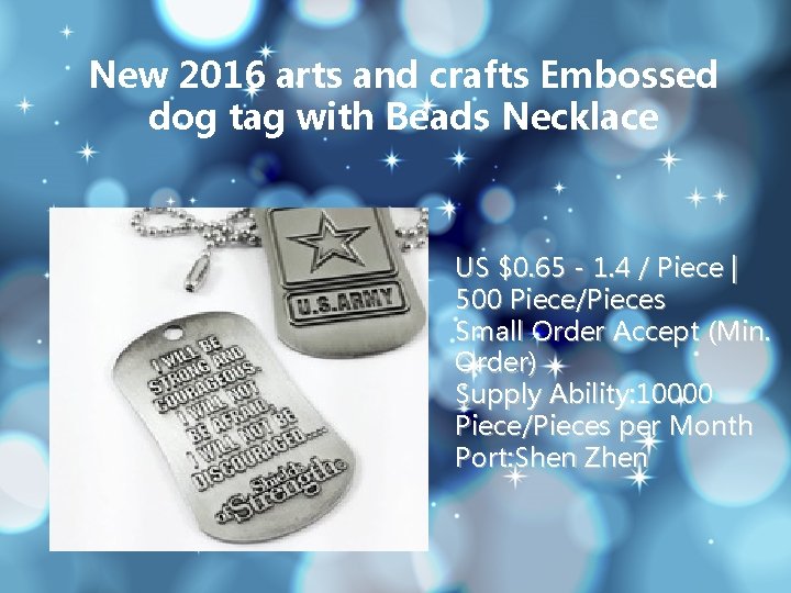 New 2016 arts and crafts Embossed dog tag with Beads Necklace US $0. 65