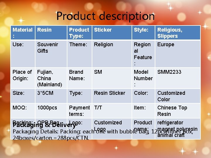 Product description Material Resin : Product Sticker Type: Style: Use: Souvenir Gifts Theme: Religion