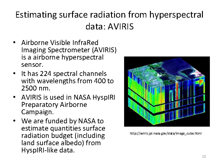 Estimating surface radiation from hyperspectral data: AVIRIS • Airborne Visible Infra. Red Imaging Spectrometer