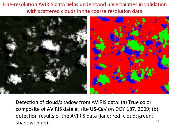 Fine-resolution AVIRIS data helps understand uncertainties in validation with scattered clouds in the coarse