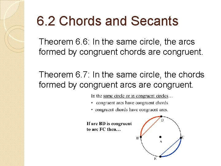 6. 2 Chords and Secants Theorem 6. 6: In the same circle, the arcs 6. 2 Chords and Secants Theorem 6. 6: In the same circle, the arcs