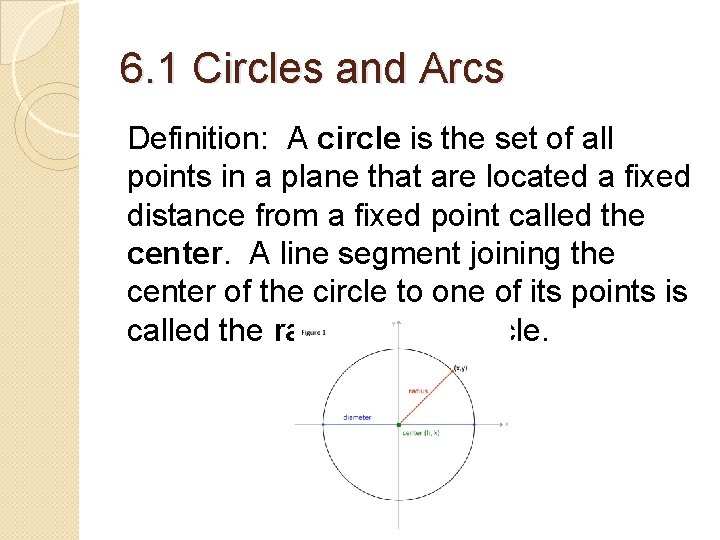 6. 1 Circles and Arcs Definition: A circle is the set of all points 6. 1 Circles and Arcs Definition: A circle is the set of all points