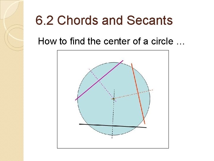 6. 2 Chords and Secants How to find the center of a circle … 6. 2 Chords and Secants How to find the center of a circle …