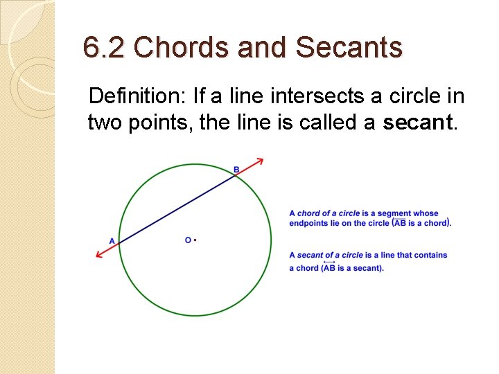 6. 2 Chords and Secants Definition: If a line intersects a circle in two 6. 2 Chords and Secants Definition: If a line intersects a circle in two