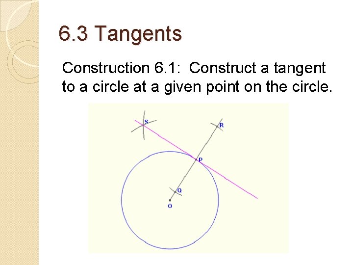 6. 3 Tangents Construction 6. 1: Construct a tangent to a circle at a 6. 3 Tangents Construction 6. 1: Construct a tangent to a circle at a