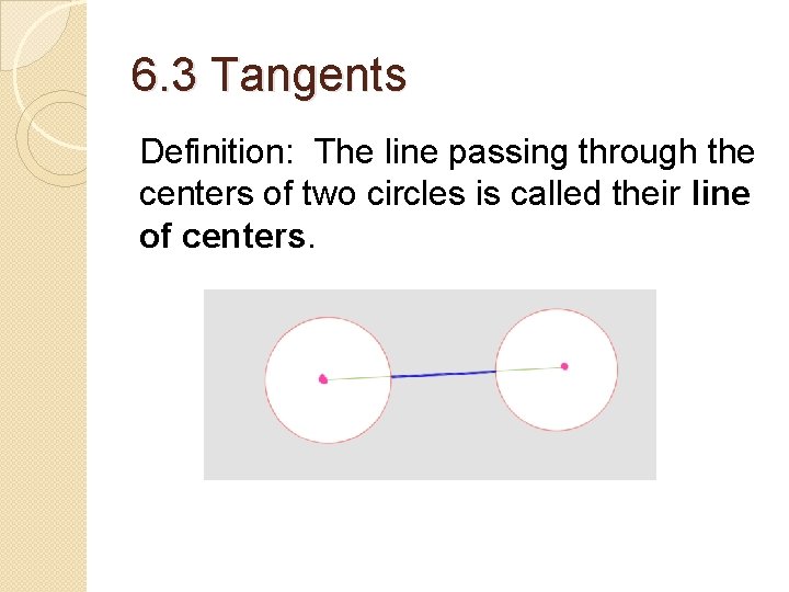 6. 3 Tangents Definition: The line passing through the centers of two circles is 6. 3 Tangents Definition: The line passing through the centers of two circles is