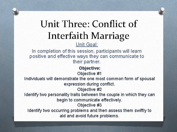 Unit Three: Conflict of Interfaith Marriage Unit Goal: In completion of this session, participants