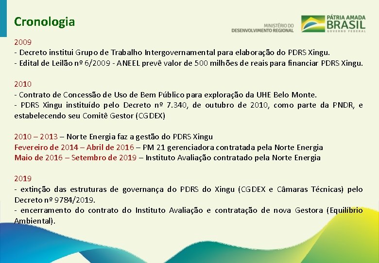 Cronologia 2009 - Decreto institui Grupo de Trabalho Intergovernamental para elaboração do PDRS Xingu.