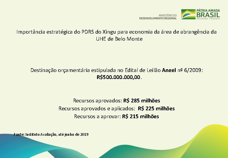 Importância estratégica do PDRS do Xingu para economia da área de abrangência da UHE