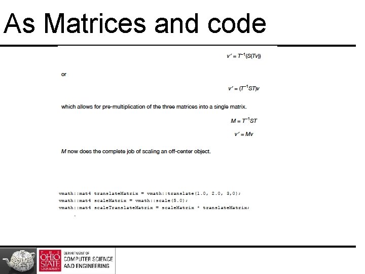 As Matrices and code 