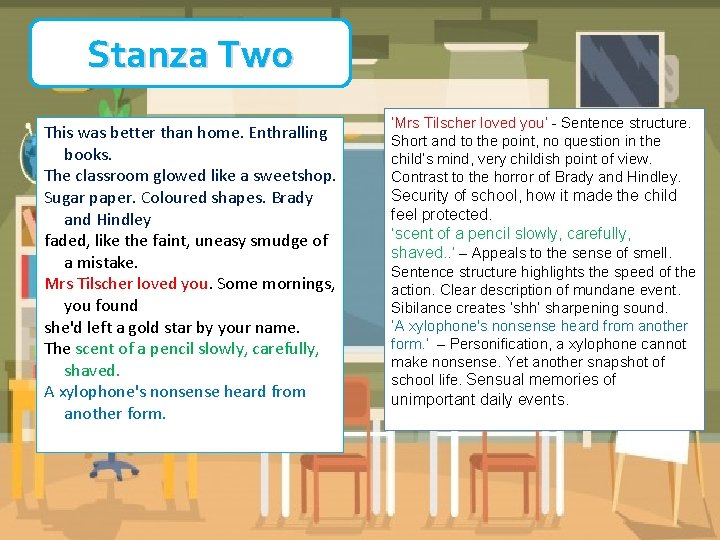 Stanza Two This was better than home. Enthralling books. The classroom glowed like a Stanza Two This was better than home. Enthralling books. The classroom glowed like a