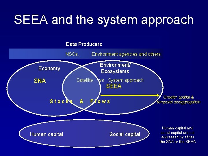 SEEA and the system approach Data Producers NSOs, Environment agencies and others Environment/ Ecosystems