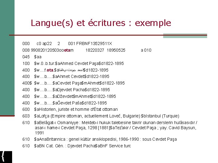 Langue(s) et écritures : exemple 000 c 0 ap 22 2 001 FRBNF 13529511