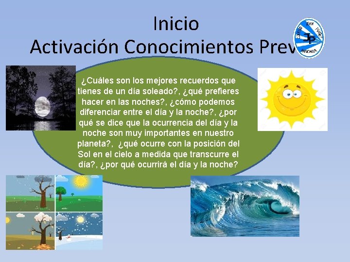 Inicio Activación Conocimientos Previos ¿Cuáles son los mejores recuerdos que tienes de un día