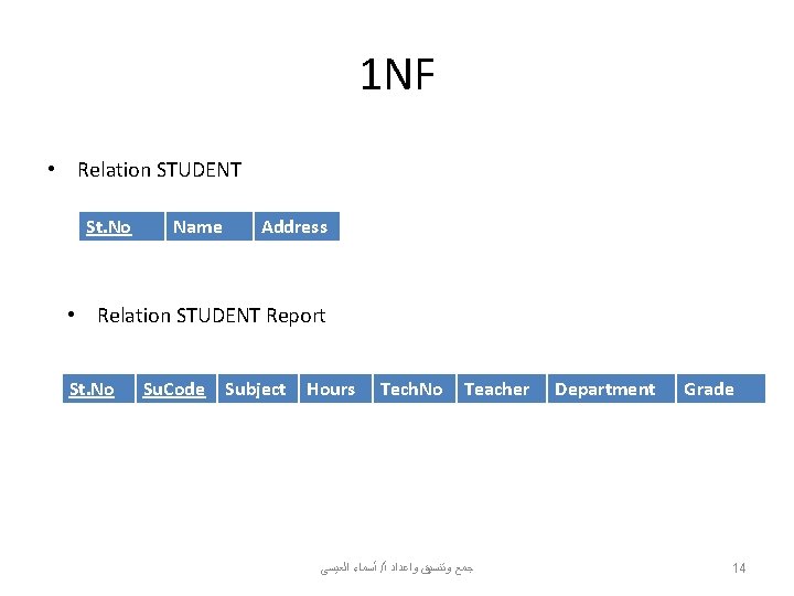 1 NF • Relation STUDENT St. No Name Address • Relation STUDENT Report St.