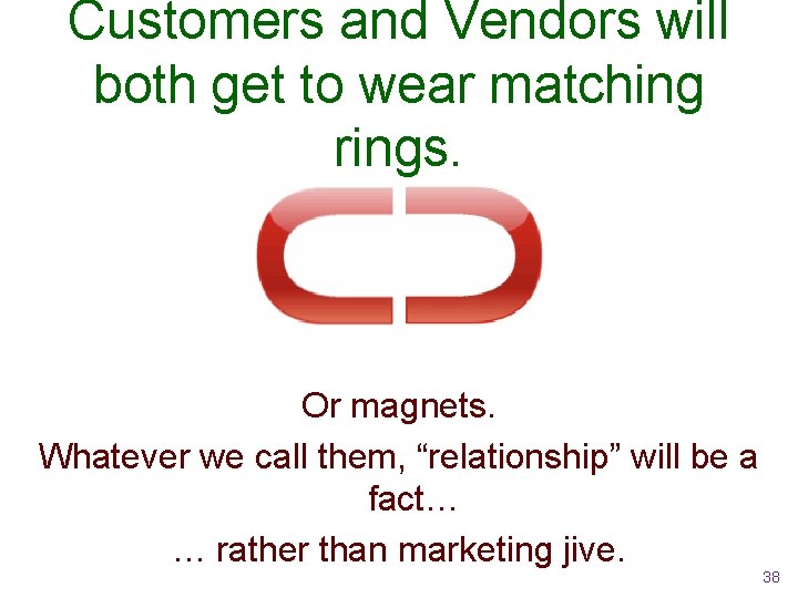 Customers and Vendors will both get to wear matching rings. Or magnets. Whatever we