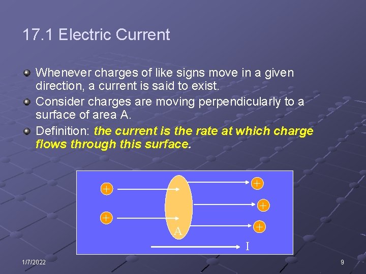 17. 1 Electric Current Whenever charges of like signs move in a given direction,