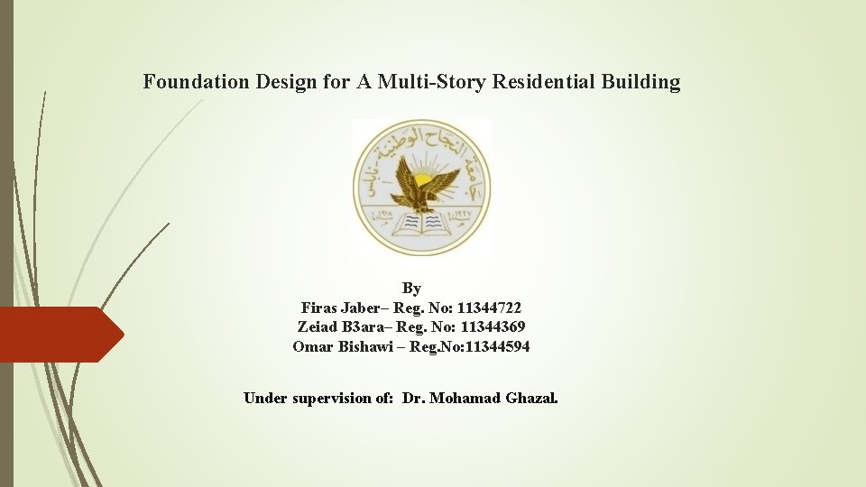 Foundation Design for A Multi-Story Residential Building By Firas Jaber– Reg. No: 11344722 Zeiad