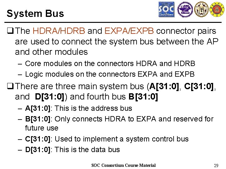 System Bus q The HDRA/HDRB and EXPA/EXPB connector pairs are used to connect the