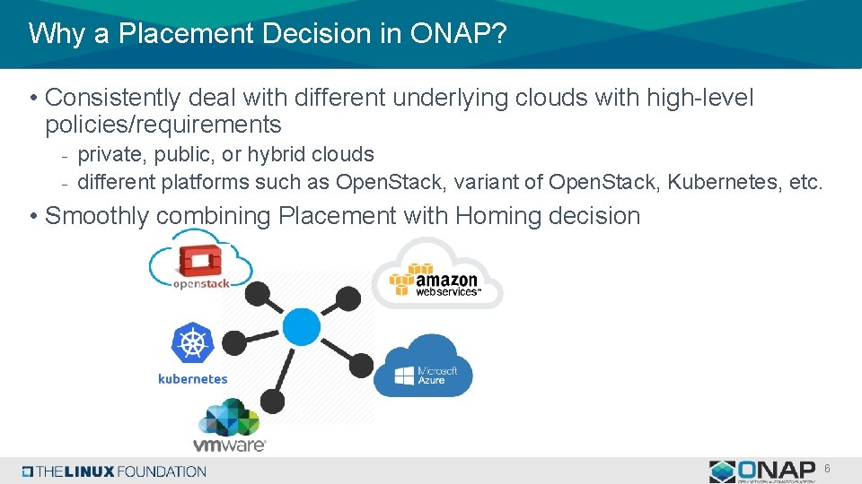 Why a Placement Decision in ONAP? • Consistently deal with different underlying clouds with